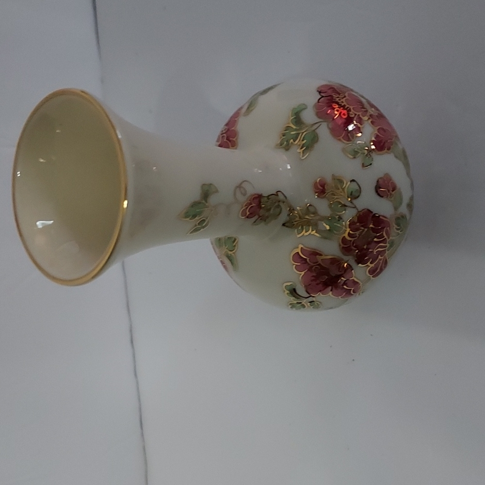 ZSOLNAY-HUNGARY Floral Vase w/Gold Trim - Picture 3 of 8